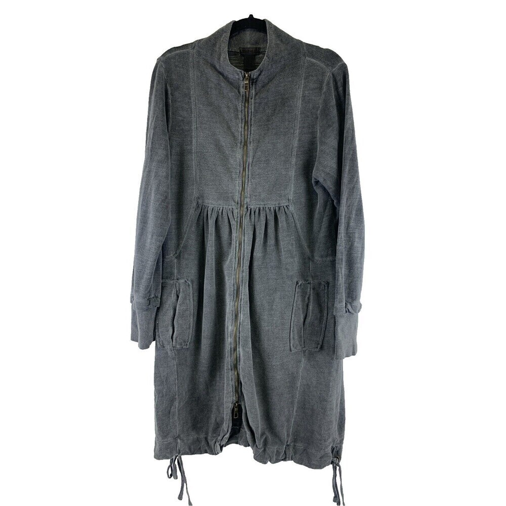 Wearables Full Zip Sweatshirt Cardigan Tunic Gray Drawstring Hem Womens Medium
